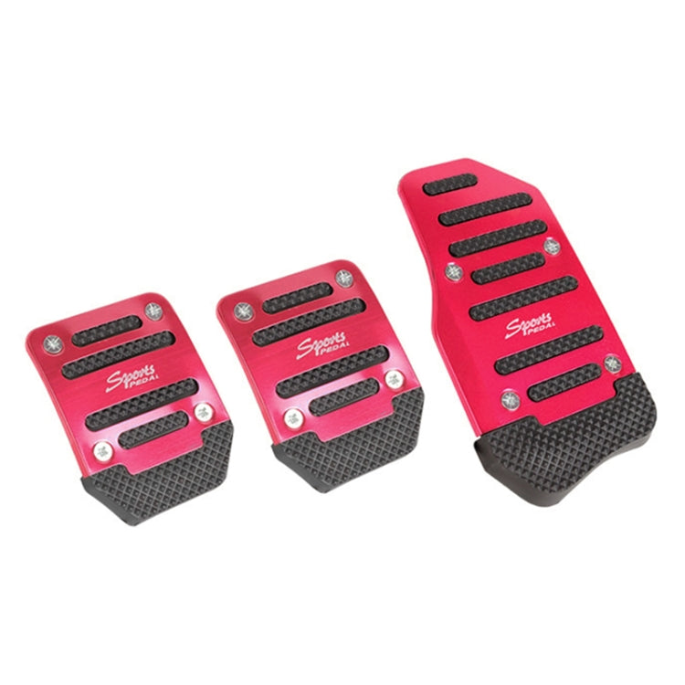 Red and black non-slip car pedal covers set with metal fasteners and rubber grips
