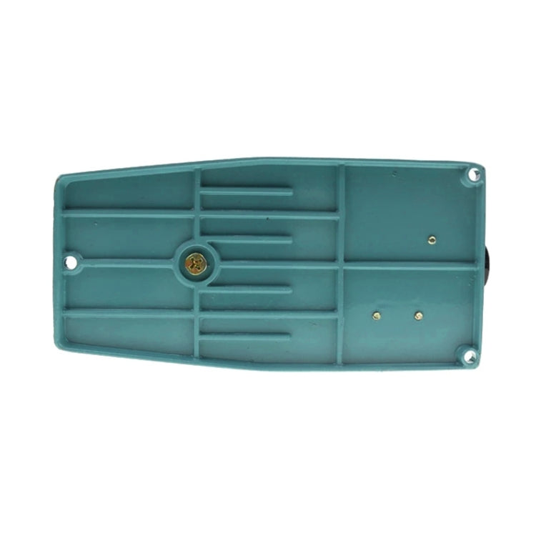Teal bottom cover plate for foot pedal switch with screw holes and center connector