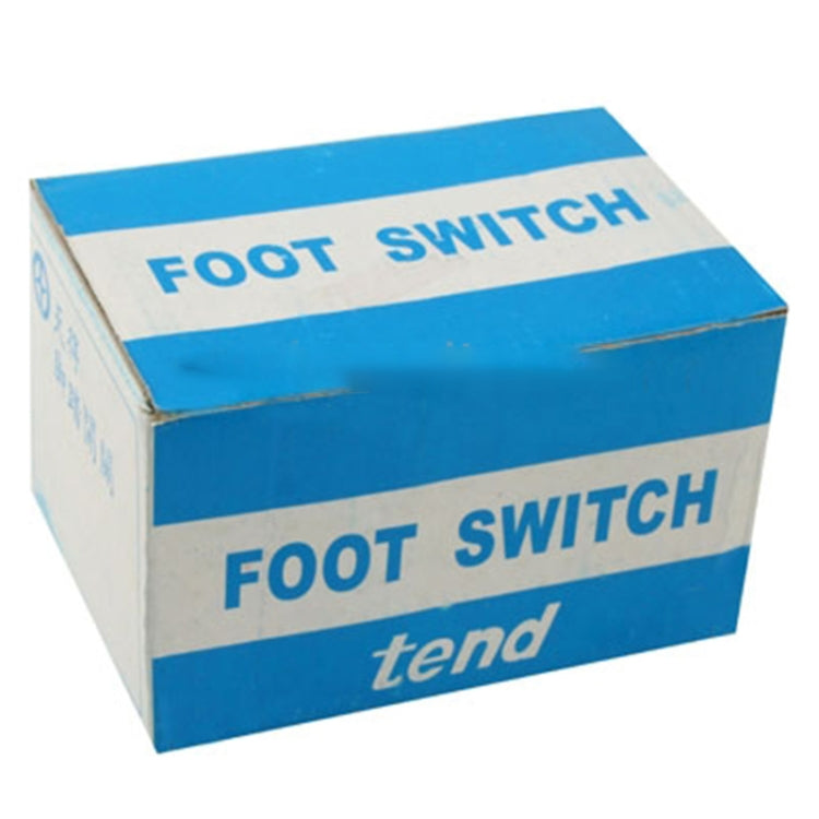 Foot switch retail box with blue and white branding