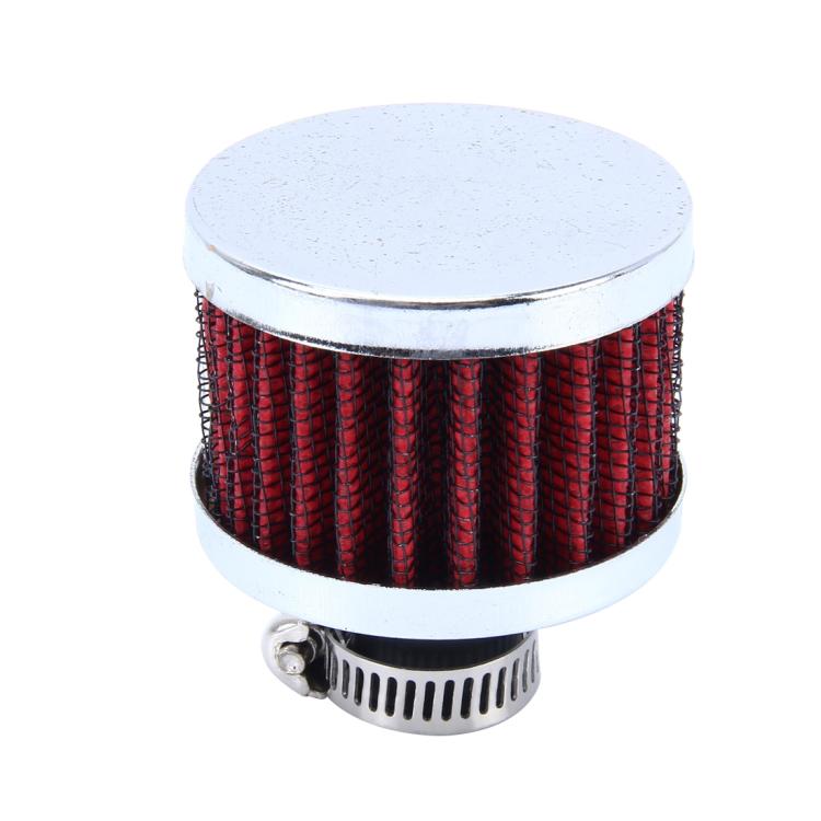 Universal mushroom-style car air filter with red conical mesh and silver outlet clamp.