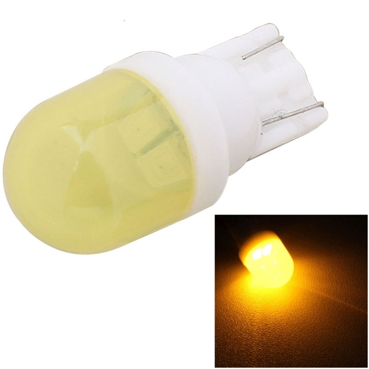 T10 LED bulb with yellow amber glow, white base and two pins