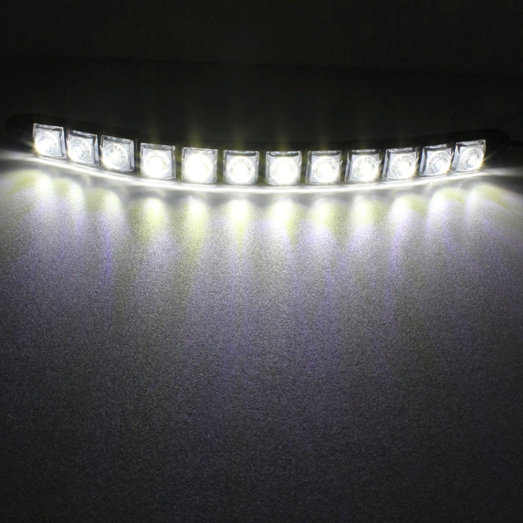 On flexible LED light strip glowing bright white across a straight row of LEDs