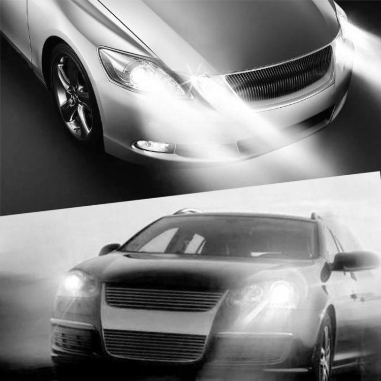 Car front end with bright white LED illumination from front lights
