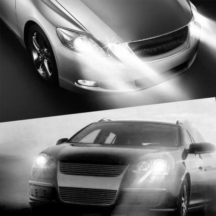 LED car bulbs illuminating the vehicle front lights with strong white beam