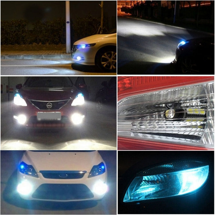 Multiple views of H7 LED fog lights with bright blue-white illumination