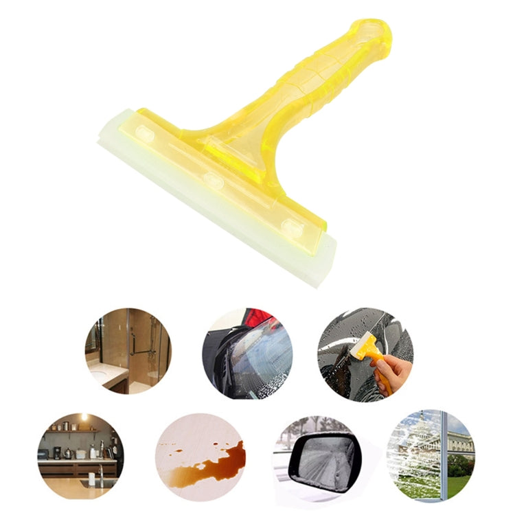Yellow plastic window cleaning squeegee tool with nonslip handle