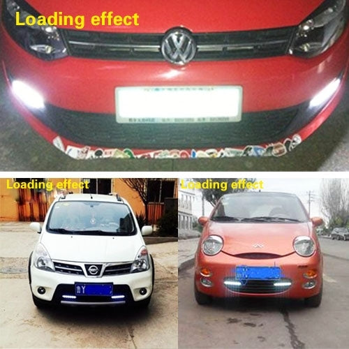 Car daytime running lights with blue LED strip illumination, front view