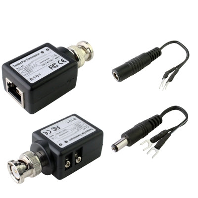 Passive video transceiver balun with BNC connector and RJ45 port, black casing