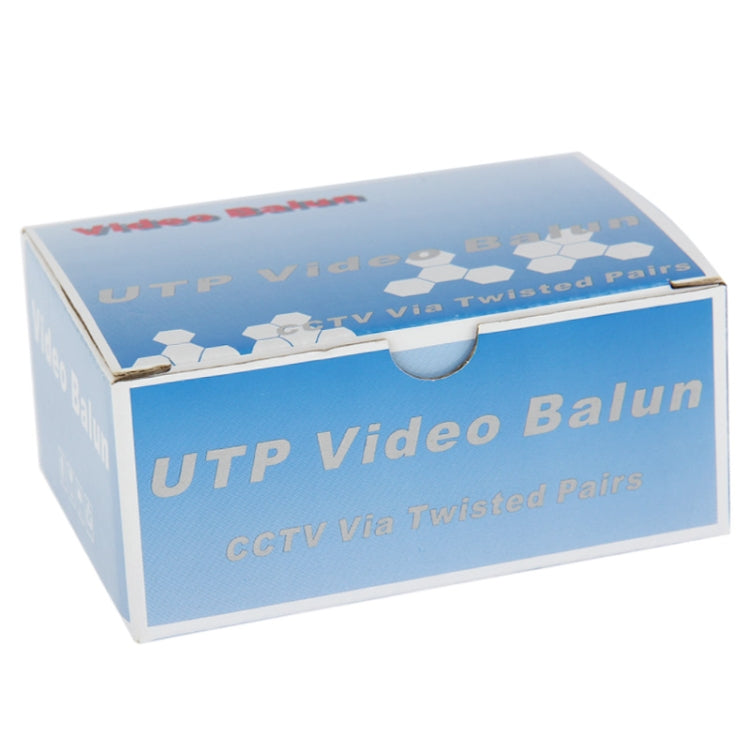 UTP video balun retail box for CCTV via twisted pairs, blue and white