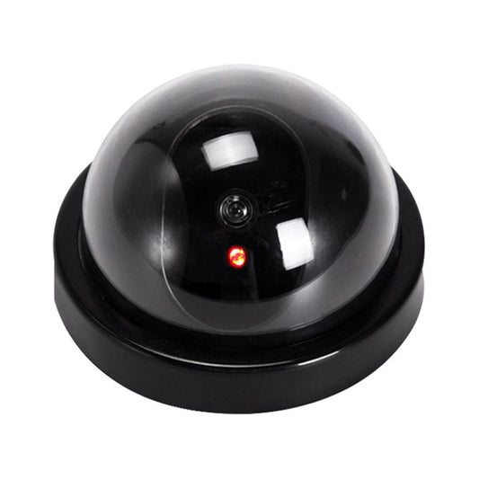 Dummy dome security camera with glossy black housing and small red status light