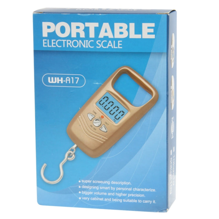 Portable electronic scale retail box labeled WH-A17