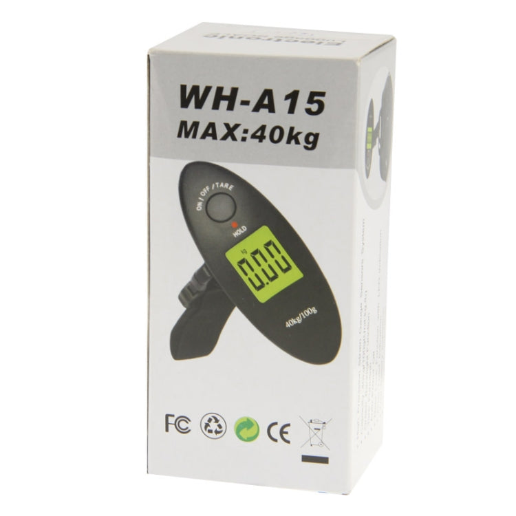 WH-A15 max 40kg luggage weight scale retail box with green LCD graphic