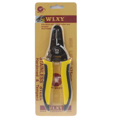 Wire stripping and cutting pliers in blister packaging with yellow handles