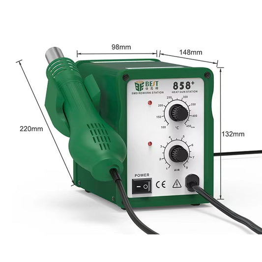 BEST BST-858+ AC 220V 50Hz 650W Adjustable Temperature Unleaded Hot Air Gun with Helical Wind, BST-858+ EU Plug, BST-858+ US Plug