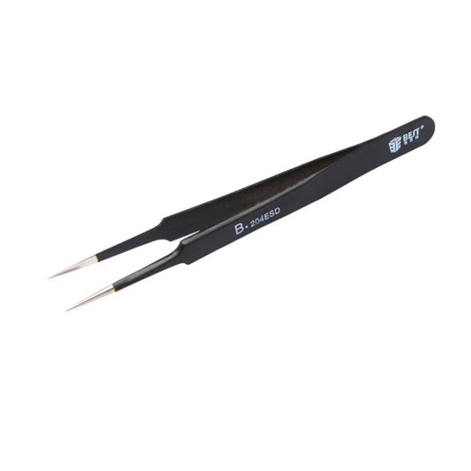 Anti-static stainless steel tip tweezers with pointed ends and black handle