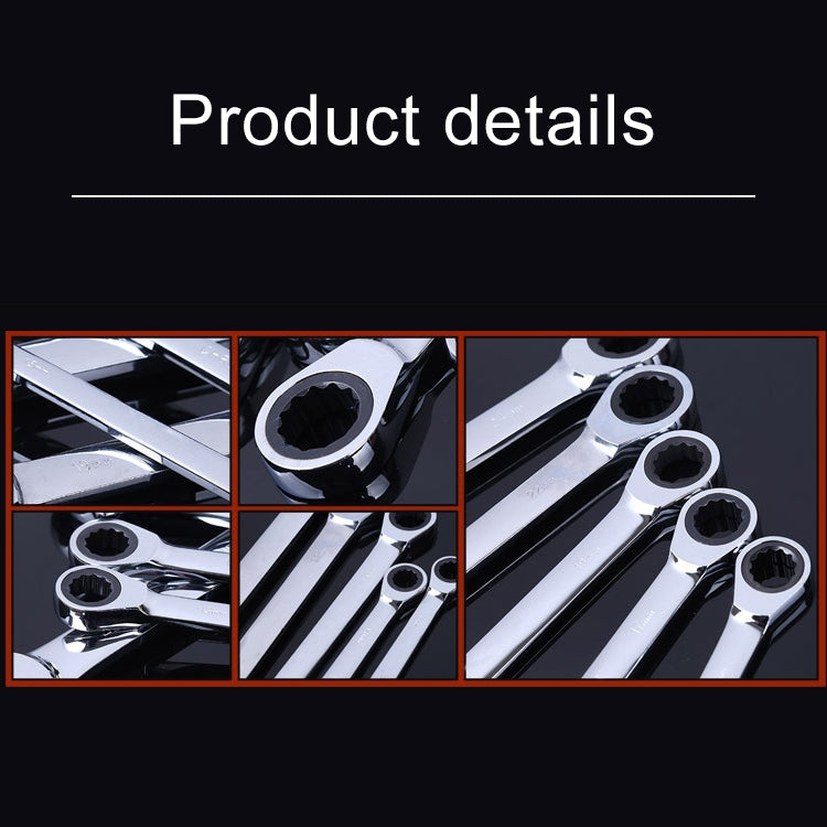Set of double-head ratchet wrenches showing multiple chrome socket ends and ratchet heads