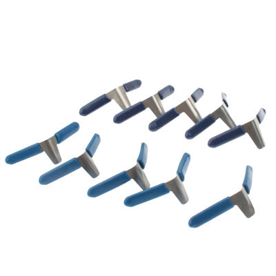10-piece lock pick tool set with blue handles and silver T-shaped metal heads