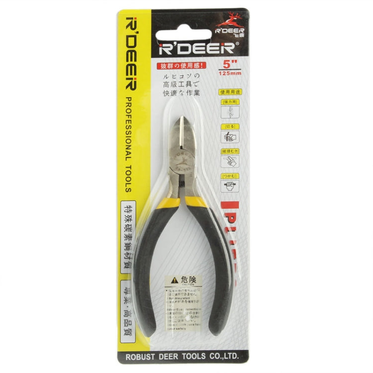 R'Deer 5 in diagonal pliers shown in retail blister packaging