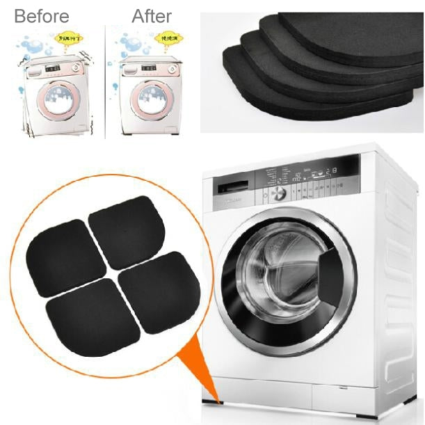 Four black washing machine anti-slip pads shown on a washer