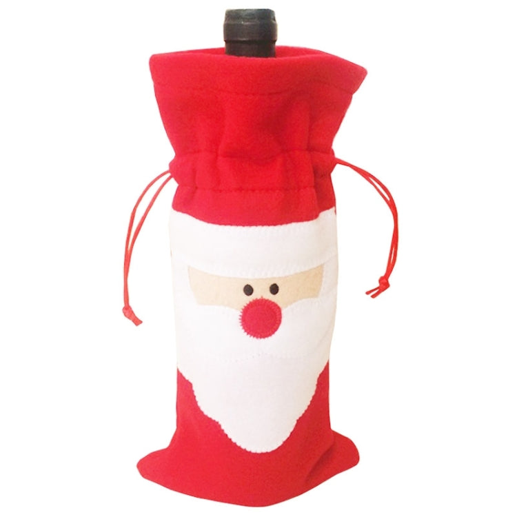 Santa-pattern plush wine bottle bag with drawstring top