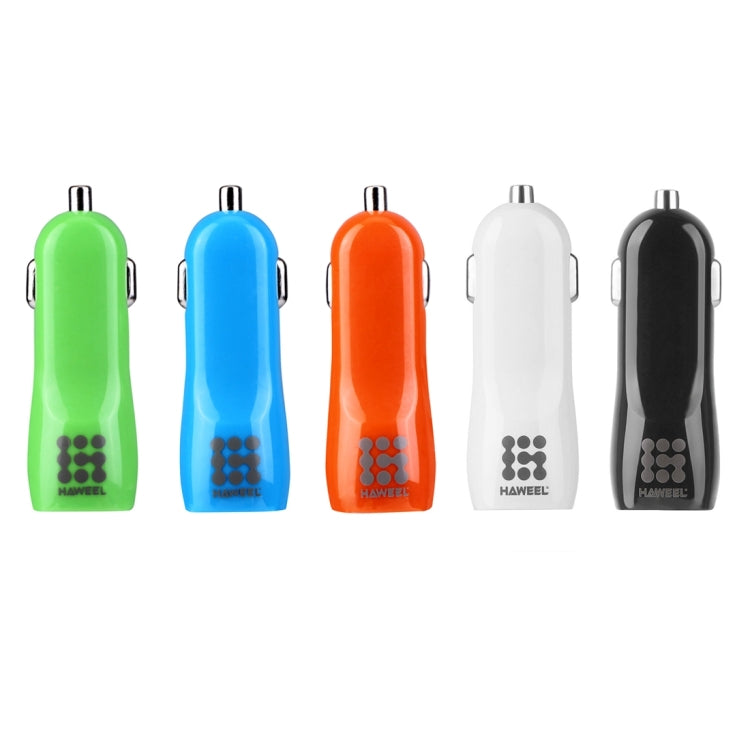 Multi-color dual USB car chargers set, including green, blue, orange, white, and black
