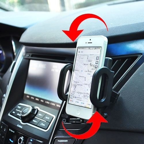 Car phone mount bracket holder with side clips, holding a smartphone