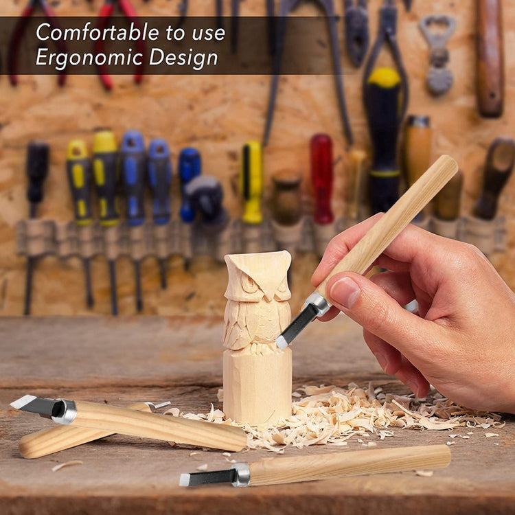 Hand carving with wood chisel tools; stainless blade on a light wooden handle