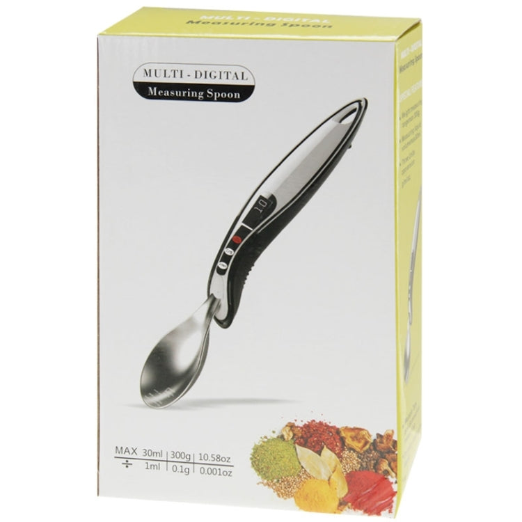 Multi-digital measuring spoon retail box with spoon image and ingredient graphics