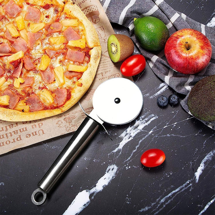 Stainless steel single-wheel pizza cutter with loop handle