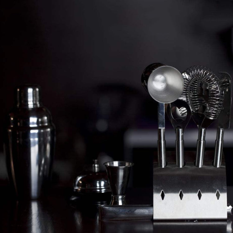 Stainless steel shaker set tools: jigger, strainer, and stirrer