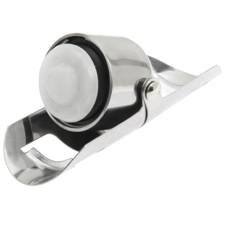 Stainless steel bottle plug stopper with open clamp and black rubber top seal