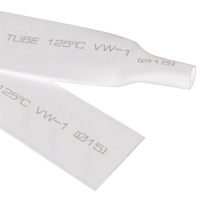 White flexible heat shrink tube, marked TUBE 125°C VW-1, flat strip