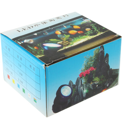Retail box for LED aquarium light, blue and white packaging with product photo