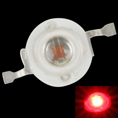 Round white LED light bulb for flashlight, two mounting tabs and lit red core.