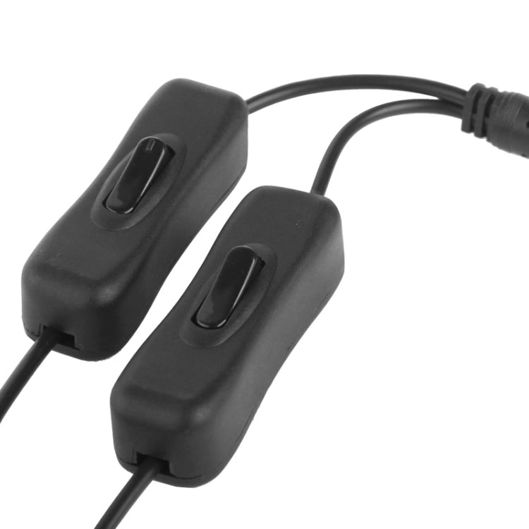 Inline switch module on DC power cable, two black rocker switches