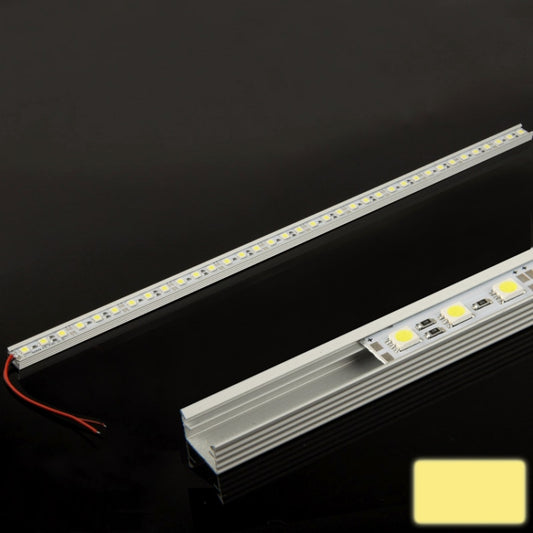 Warm white LED strip light, 5050 SMD, 50cm aluminum channel with red wire leads