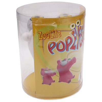 ZooLife POP pig model toy in clear cylinder packaging, yellow design