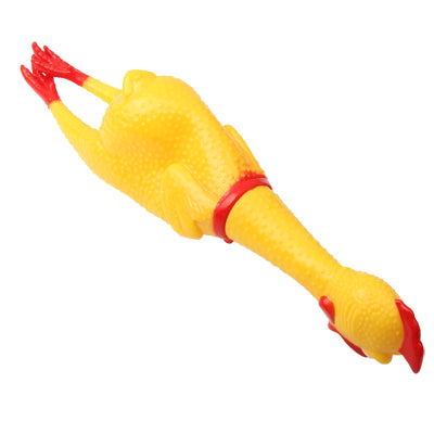 Yellow plush squeeze chicken toy with red feet and red comb, 40 cm
