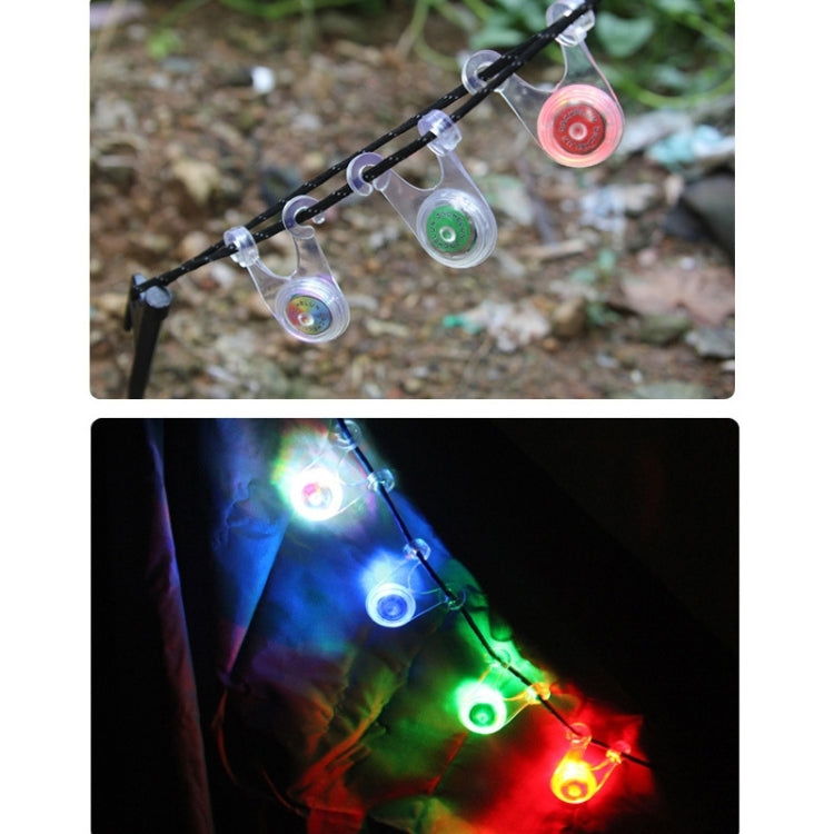LED camping tent lamp string with multiple clear bulbs glowing assorted colors