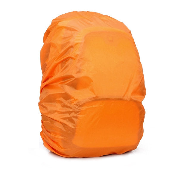 45–50L orange rain cover bag with gathered top and cinch hem, waterproof shell