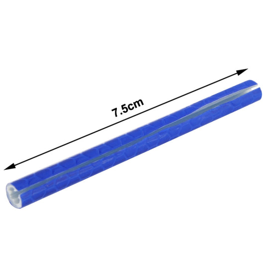 Blue reflective spoke tube, 7.5 cm length, clear end cap