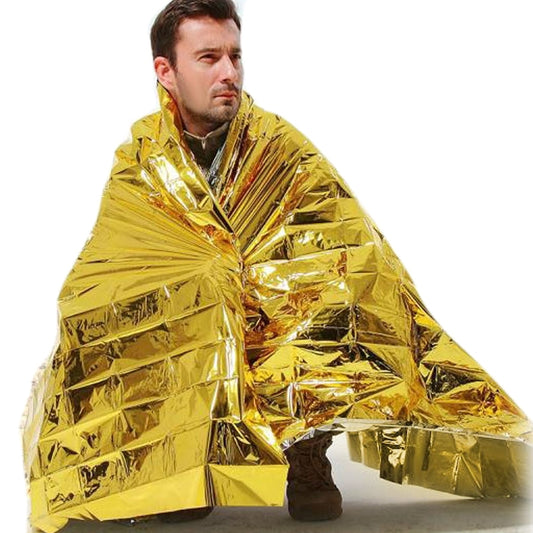 Gold aluminized emergency survival blanket body wrap, crinkled reflective sheet