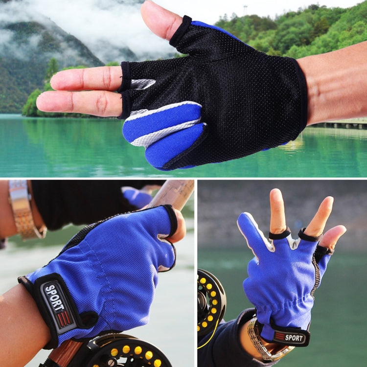 Breathable fishing gloves, three exposed fingers, black and blue anti-slip cuff