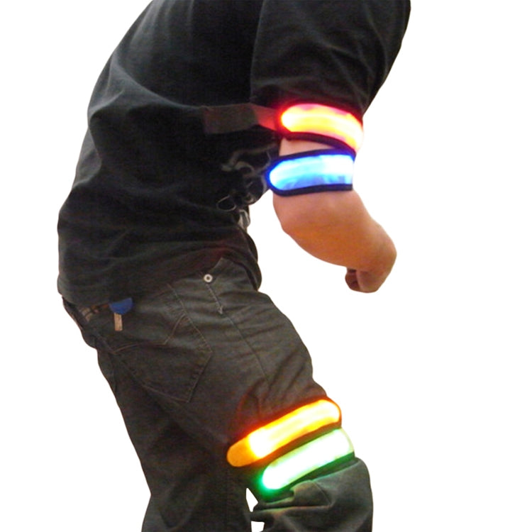 LED glow strip clipped to jacket sleeve, with magenta and other colors lit