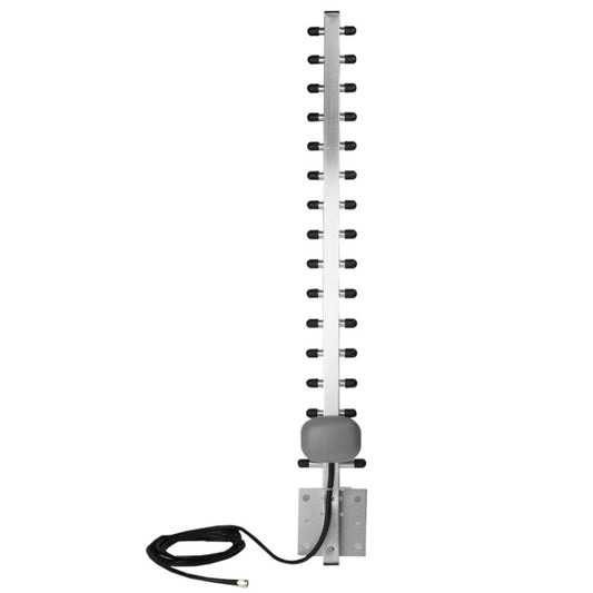 4G yagi antenna with SMA plug, outdoor mast mount, white radome, and cable
