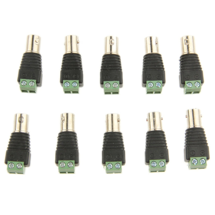 Set of 10 BNC coaxial female adapter connectors with green power terminals