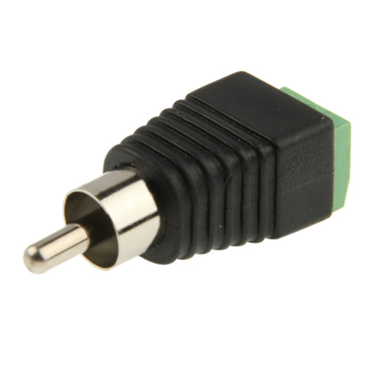 RC power adapter connector plug with black ribbed body and pin, green housing