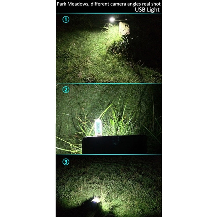 USB LED light casting beam outdoors in three viewing angles