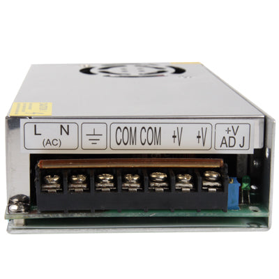Regulated DC switching power supply with front screw terminal connectors