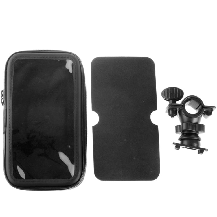 Bicycle handlebar touch phone bag with clear front window and zipper, plus mount